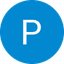White letter P on a blue circular background